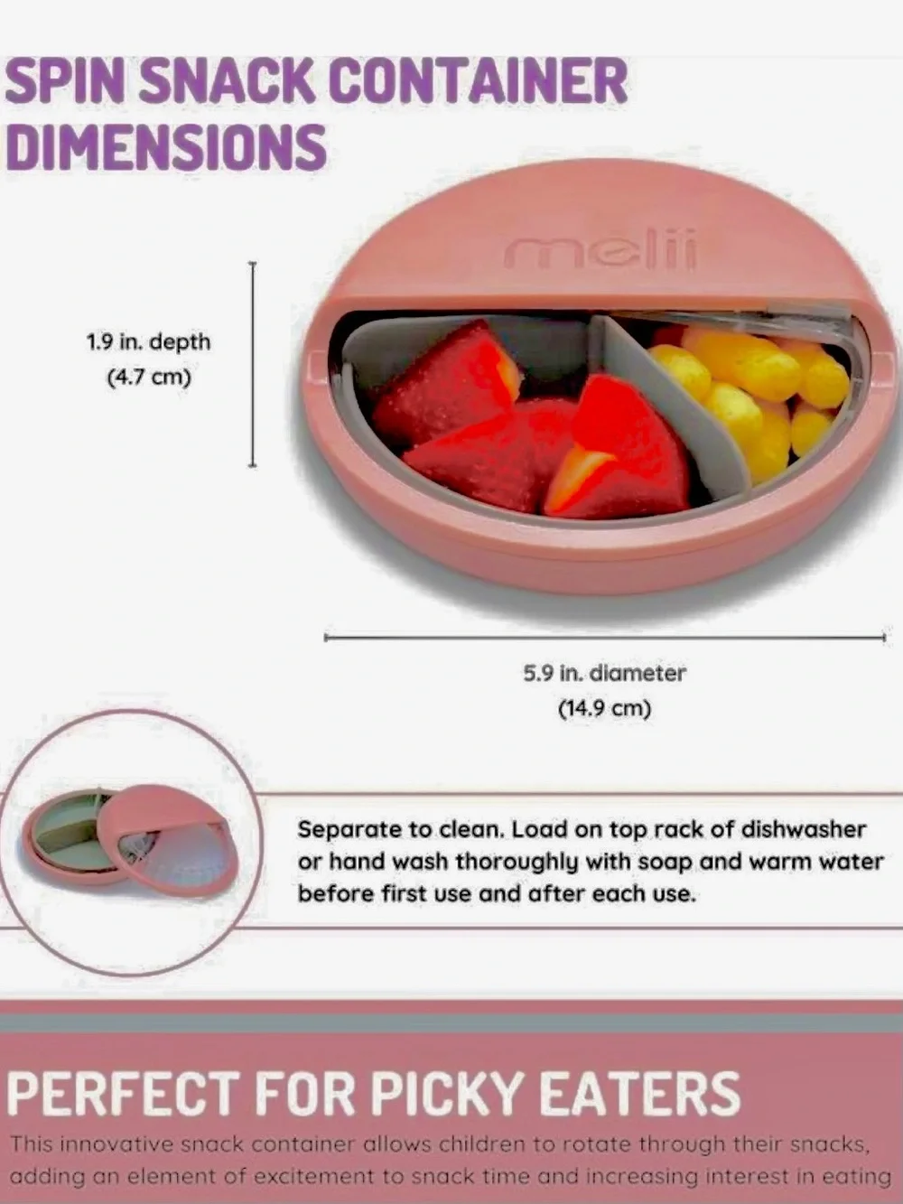 Melii Spin Snack Container & Snackle Box Combo Set Berry Color